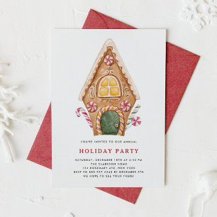 Watercolor Tall Gingerbrot House Holiday Party Einladung