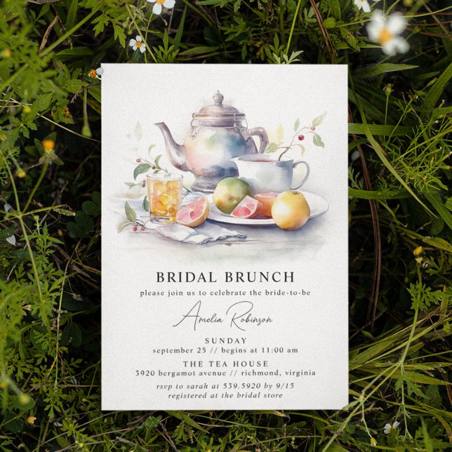 Watercolor Tea | Cute Elegant Modern Bridal Brunch Einladung (Von Creator hochgeladen)
