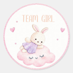 Watercolor Team Mädchen Hase Rosa Wolke Geschlecht Runder Aufkleber