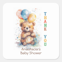 Watercolor Teddy Bear Baby Dusche Vielen Dank Quadratischer Aufkleber