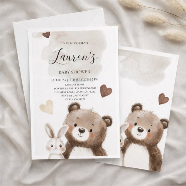 Watercolor Teddy Bear Baby Shower Invitation  Einladung (Von Creator hochgeladen)