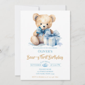 Watercolor Teddy Bear Bear-y First Birthday Party Einladung