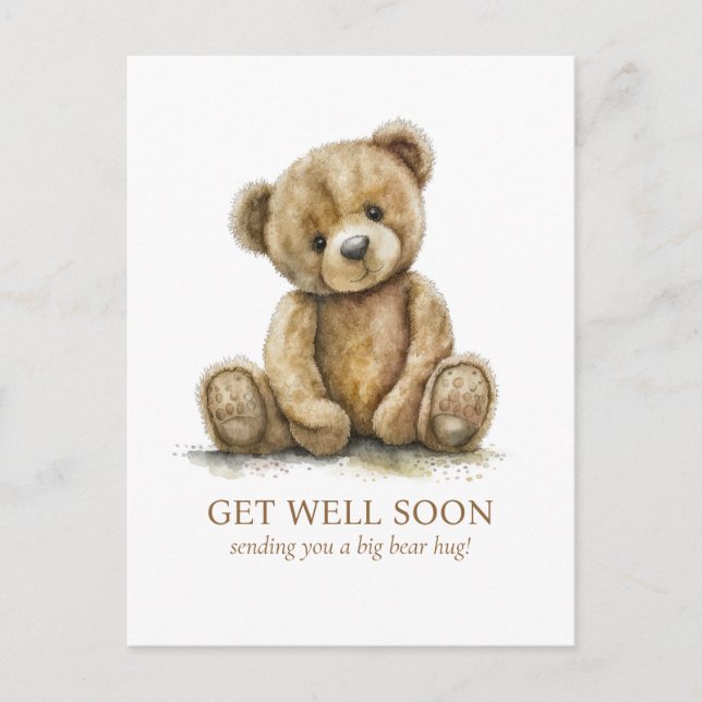 Watercolor Teddy Bear Get Well Postkarte (Vorderseite)