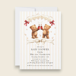Watercolor Teddy Bear "Ready to Pop" Baby Shower Einladung