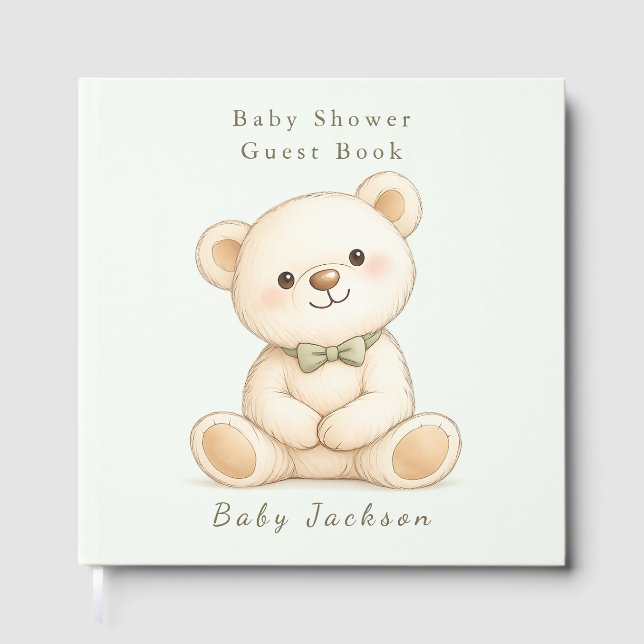 Watercolor Teddy Bear Sage Green Gästebuch (Vorderseite)