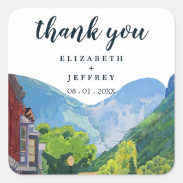 Watercolor Telluride Colorado Vielen Dank für Ihre Quadratischer Aufkleber