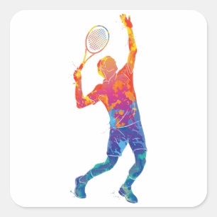 Watercolor Tennis Man Quadratischer Aufkleber