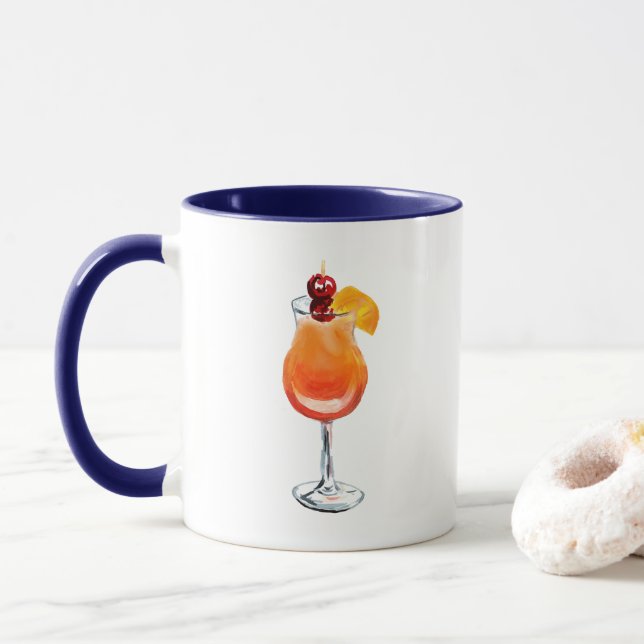 Watercolor Tequila Sunrise Cocktail Tasse (Mit Donut)
