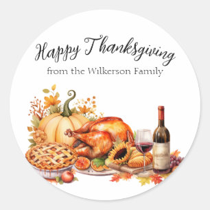 Watercolor Thanksgiving-Dinner Runder Aufkleber