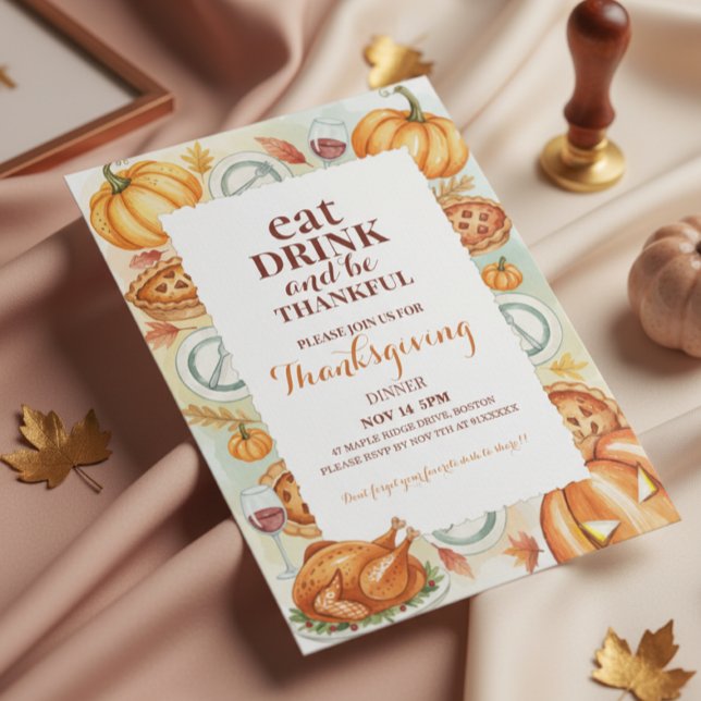 Watercolor Thanksgiving Feast Invitation Einladung (thanksgiving dinner invitation)