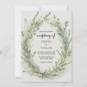 Watercolor Thyme Rosemary Sprig Wreath Wedding Einladung