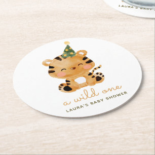 Watercolor Tiger Safari Kinderdusche Runder Pappuntersetzer
