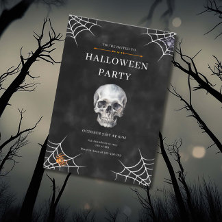 Watercolor-Totenkopf & Spinnennetz Halloween Einladung
