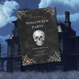 Watercolor-Totenkopf & Spinnennetz Halloween Einladung