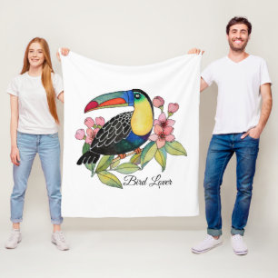 Watercolor Toucan Vogel mit Blumen Fleecedecke