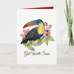 Watercolor Toucan Vogel mit Blumen Karte