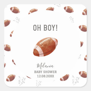 Watercolor Touchdowns American Football Baby-Show Quadratischer Aufkleber