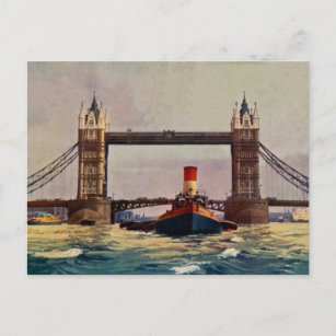 Watercolor Tower Bridge, Dampfer London Postkarte