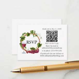 Watercolor Trauben Wreath Wedding RSVP QR Begleitkarte