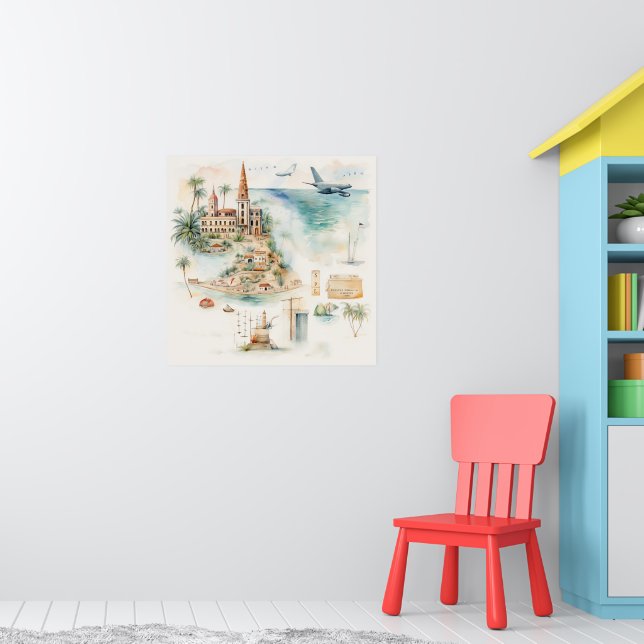 Watercolor Travel Map Poster (Kinderzimmer 1)