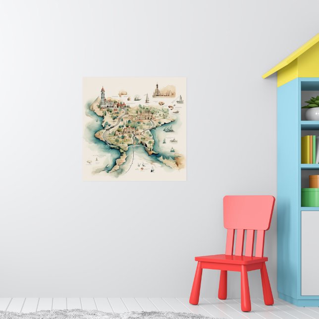 Watercolor Travel Map Poster (Kinderzimmer 1)