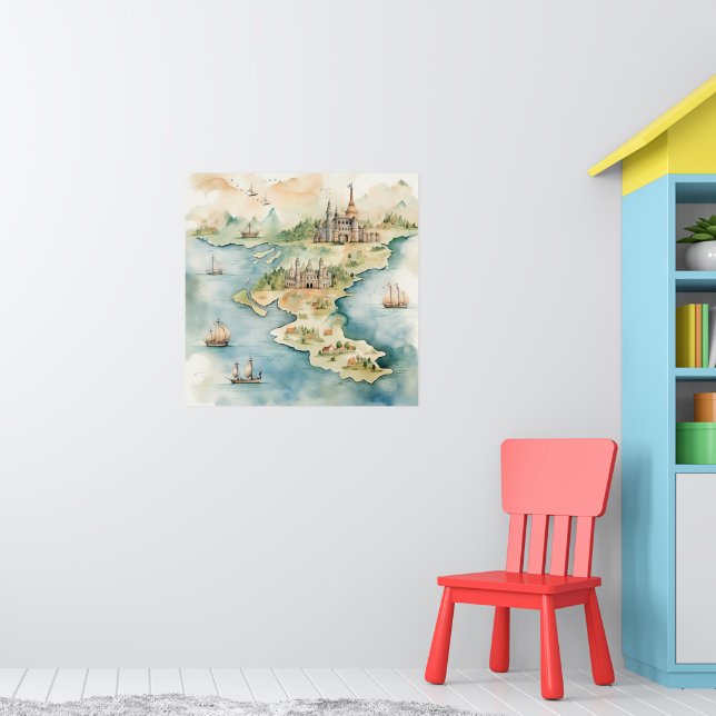 Watercolor Travel Map Poster (Kinderzimmer 1)