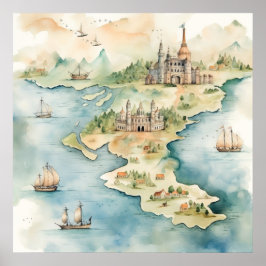 Watercolor Travel Map Poster