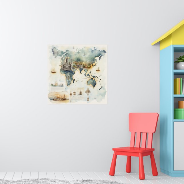 Watercolor Travel Map Poster (Kinderzimmer 1)