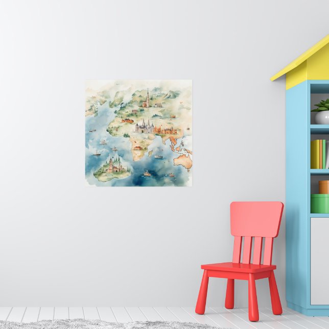 Watercolor Travel Map Poster (Kinderzimmer 1)