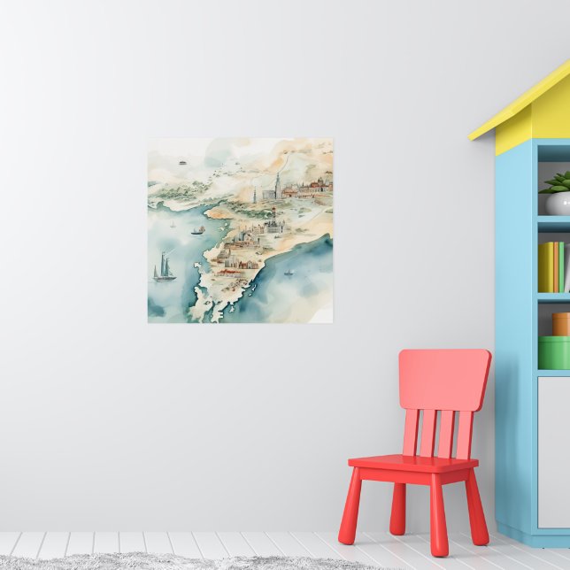 Watercolor Travel Map Poster (Kinderzimmer 1)
