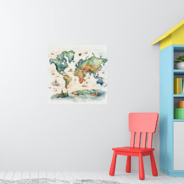 Watercolor Travel Map Poster