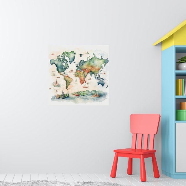 Watercolor Travel Map Poster (Kinderzimmer 1)