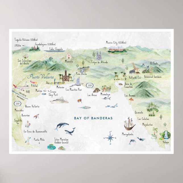 Watercolor Travel Postcard | Puerto Vallarta Poster (Vorne)