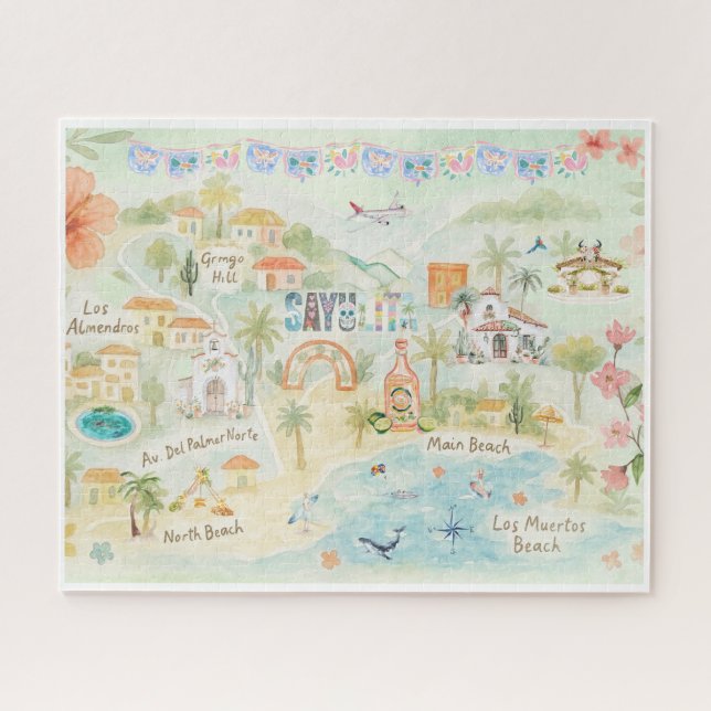 Watercolor Travel Postcard | Sayulita Mexico Puzzle (Horizontal)