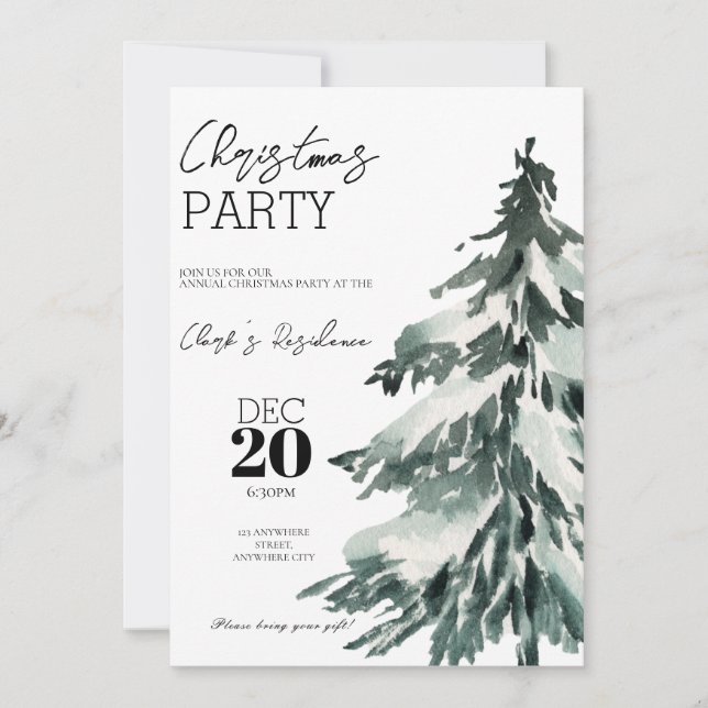 Watercolor Tree Weihnachtsfeier Einladung (Vorderseite)