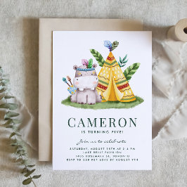 Watercolor Tribal Hippo Safari Thema Geburtstag Einladung