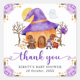 Watercolor Trick or Treat Halloween Babyparty Quadratischer Aufkleber