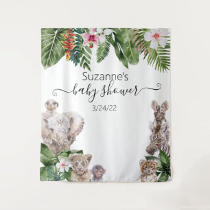 Watercolor Tropical Baby Jungle Animals Safari Ges Wandteppich