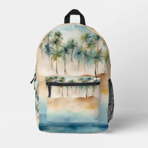Watercolor Tropical Beach Scene Palms Sand Ocean Bedruckter Rucksack