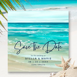 Watercolor Tropical Beach Waves Save The Date