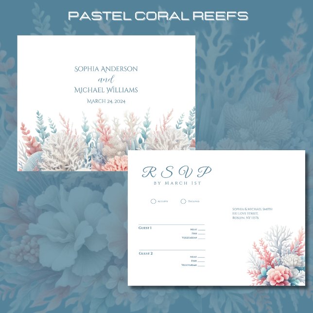 Watercolor Tropical Bliss-UAWG-Wedding- Postcard Postkarte (Pastel Coral Reef Beach Wedding Collection RSVP)