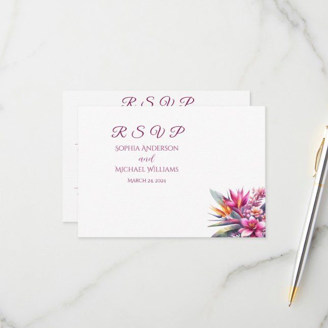 Watercolor Tropical Bliss-UAWG-Wedding- Postcard RSVP Karte (Vorderseite/Rückseite Beispiel)