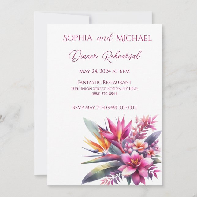 Watercolor Tropical Bliss Wedding Dinner Probe Einladung (Vorderseite)
