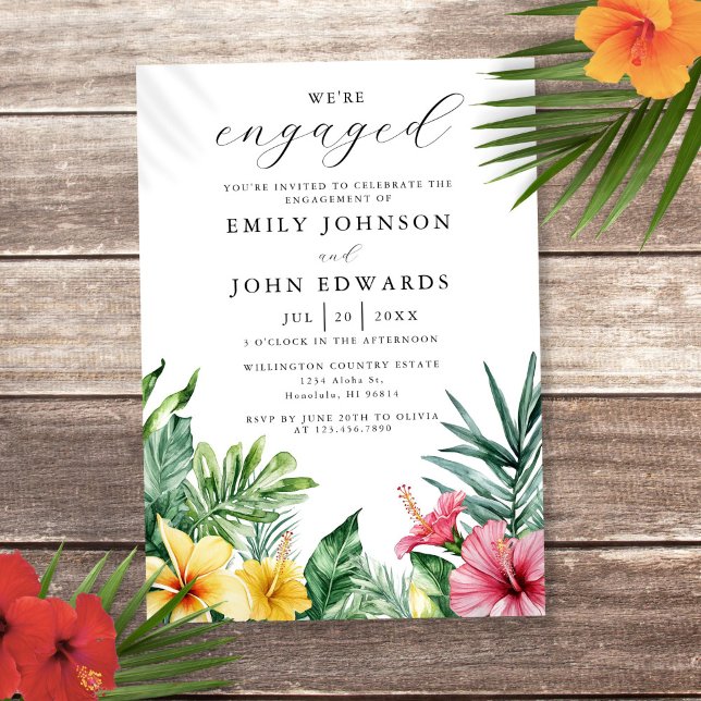 Watercolor Tropical Blume Einladung (Watercolor Tropical Flowers Engagement Party Invitation)