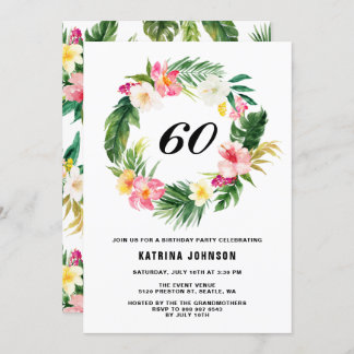 Watercolor Tropical Blume Wreath Birthday Party Einladung