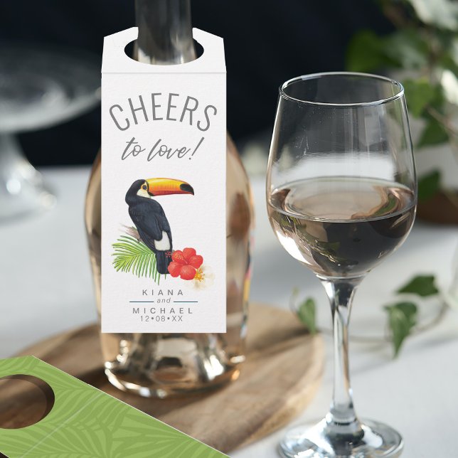 Watercolor Tropical Cheers to Liebe Green ID577 Flaschenanhänger (Front/Back In Situ)