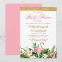 Watercolor Tropical Flamingo Baby Dusche Glitzer