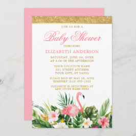 Watercolor Tropical Flamingo Baby Dusche Glitzer Einladung