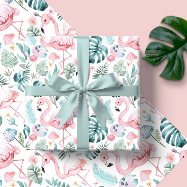 Watercolor Tropical Flamingo Baby Shower Geschenkpapier (Von Creator hochgeladen)
