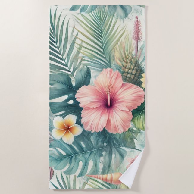 Watercolor Tropical Floral Design Strandtuch (Vorderseite)